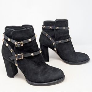 Valentino RockStud Ankle Boots Black Suede Size 39